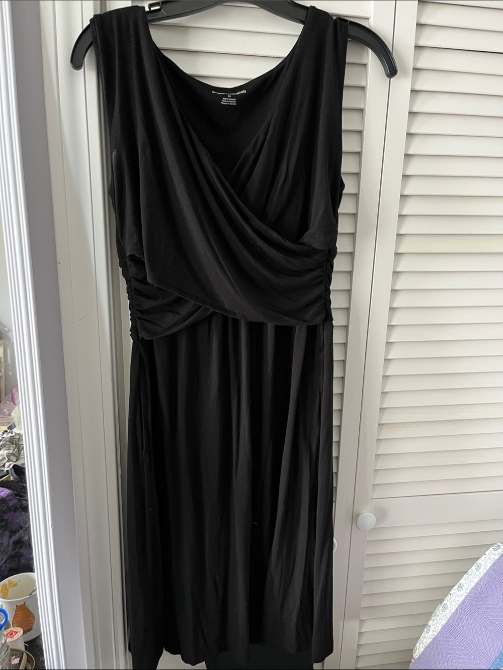 Amazon Essentials Black Sleeveless Faux-Wrap Midi Dress